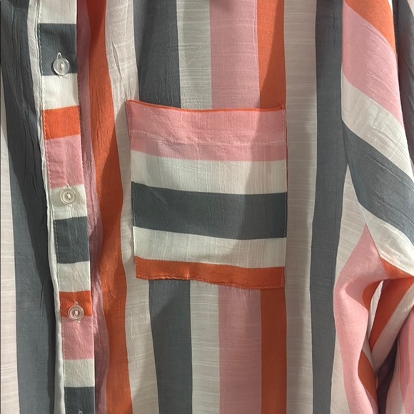 NY Collection Pink and Gray Casual Button Down Shirt - Picture 5 of 6